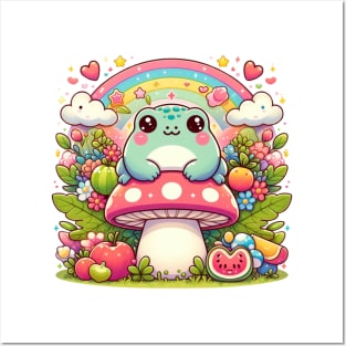 Enchanted Mushroom Meadow - Adorable Pastel Frog Fantasy Posters and Art